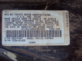 1995 TOYOTA CAMRY LE MODEL STATION WAGON 2.2L AT FWD CA EMISSIONS COLOR BLACK STK Z12250