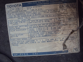 1989 TOYOTA TRUCK XTRA CAB 3.0L AT 2WD COLOR BLACK STK Z12261