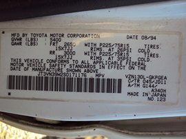 1995 TOYOTA 4RUNNER 3.0L AT 4X4 COLOR WHITE STK Z12262