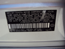 2007 LEXUS IS 250 2.5L AT RWD COLOR SILVER STK Z12267