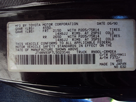 1990 TOYOTA TRUCK XTRA CAB 2.4L EFI MT 2WD COLOR BLACK STK Z12273