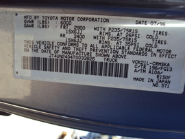 1996 TOYOTA T100 XTRA CAB 3.4L MT 4X4 COLOR SILVER STK Z12274