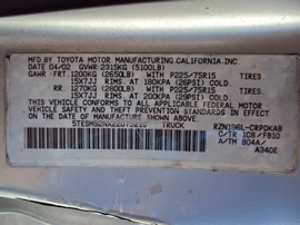 2002 TOYOTA TACOMA XTRA CAB ,2.4L AT RWD COLOR SILVER STK Z12300