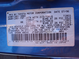 1996 TOYOTA RAV 4,2 DOOR 2.0L AT FWD COLOR BLUE Z12304