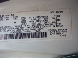 1998 TOYOTA TACOMA XTRA CAB PRE RUNNER 2.7L AT 2WD COLOR WHITE STK Z12307