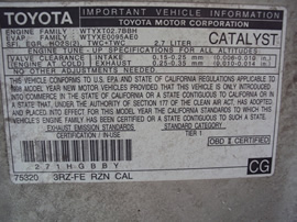 1998 TOYOTA TACOMA XTRA CAB PRE RUNNER 2.7L AT 2WD COLOR WHITE STK Z12307