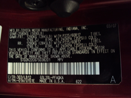 2007 TOYOTA SIENNA VAN XLE MODEL 5 POWER DOORS,3.5L V6 AT FWD COLOR RED STK Z12308