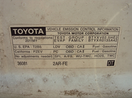 2011 TOYOTA CAMRY 4 DOOR SEDAN LE MODEL 2.5L AT COLOR WHITE STK Z12314
