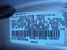 2000 TOYOTA CAMRY 4 DOOR SEDAN CE MODEL 2.2L AT COLOR SILVER STK Z12317