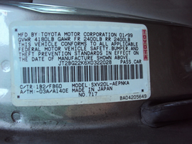 1999 TOYOTA CAMRY 4 DOOR SEDAN LE MODEL 2.2L AT COLOR GRAY STK Z12320