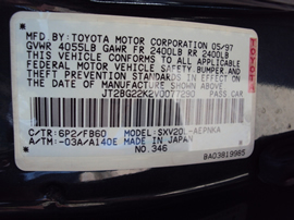 1997 TOYOTA CAMRY 4 DOOR SEDAN LE MODEL 2.2L AT CA EMISSIONS COLOR GREEN STK Z12321