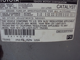 2001 TOYOTA TACOMA DELUXE MODEL REGULAR CAB 2.4L AT 2WD COLOR SILVER STK Z12329