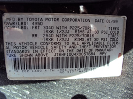 1999 LEXUS RX 300 SUV 3.0L AT AWD COLOR BLACK STK  Z12333