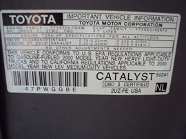 2000 TOYOTA TUNDRA XTRA CAB 4.7L V8 AT 2WD COLOR PURPLE STK Z12344