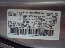 2000 TOYOTA TUNDRA XTRA CAB 4.7L V8 AT 2WD COLOR PURPLE STK Z12344