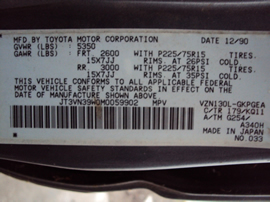 1991 TOYOTA 4RUNNER SR5 MODEL 3.0L V6 AT 4X4 COLOR GRAY STK Z12346