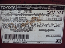 1997 TOYOTA TACOMA REGULAR CAB SHORT BED STANDARD MODEL 2.4L MT 2WD COLOR RED STK Z12359
