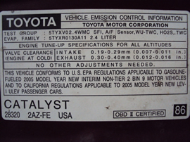 2005 SCION TC CPE  2 DOOR 2.4L MT FWD COLOR MAROON STK Z13365