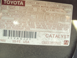 2001 TOYOTA CAMRY 4 DOOR SEDAN LE MODEL 2.2L AT FWD COLOR SILVER STK Z13380